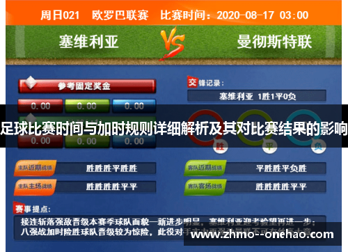 足球比赛时间与加时规则详细解析及其对比赛结果的影响